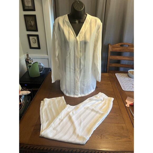 Vintage Reflections By Spiegel Pajama Set White Pants Long Sleeve Size Small - Picture 9 of 15